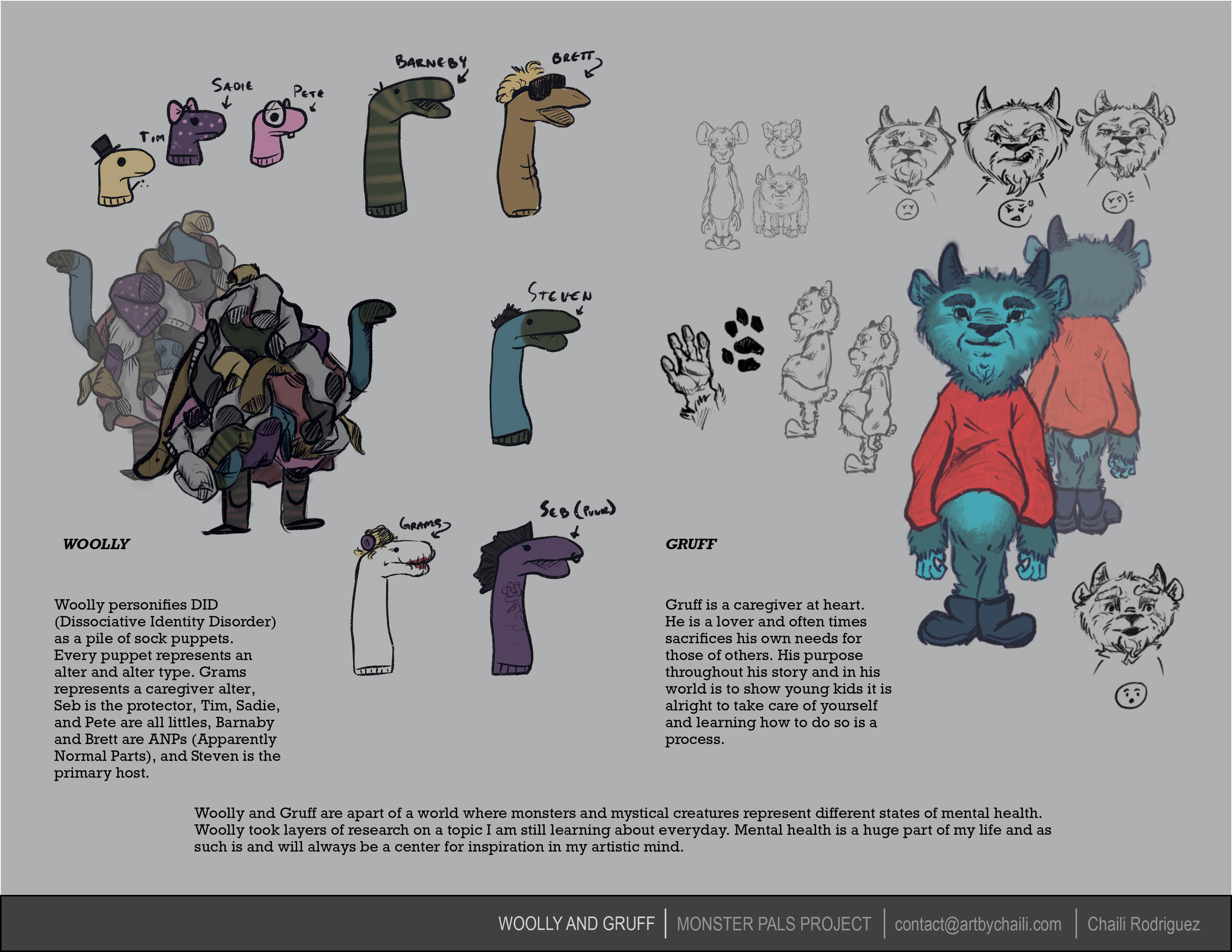 Woolly and Gruff, Monster Pals Project, contact@artbychaili.com, Chaili Rodriguez